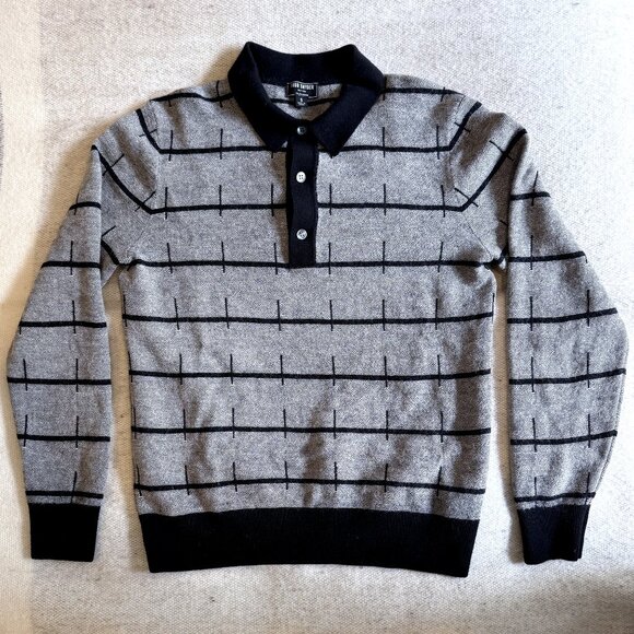 Todd Snyder Hash Line Sweater Polo in Black & Grey
